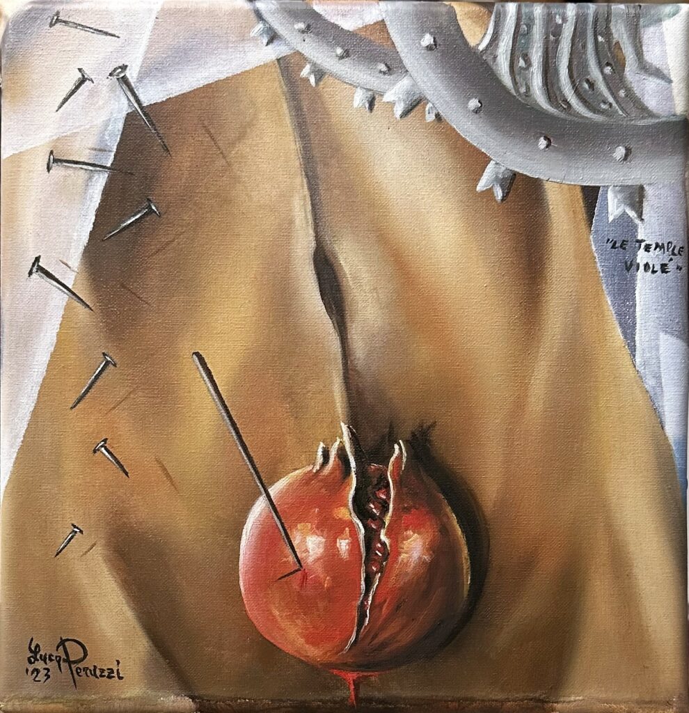 2023, Le temple violé, olio su tela, cm 20x20