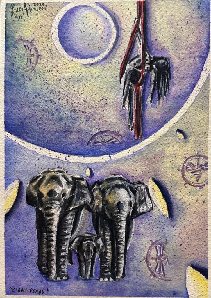2024, L'ami perdu, acquerello gouache su carta Arches, cm 14,8x21