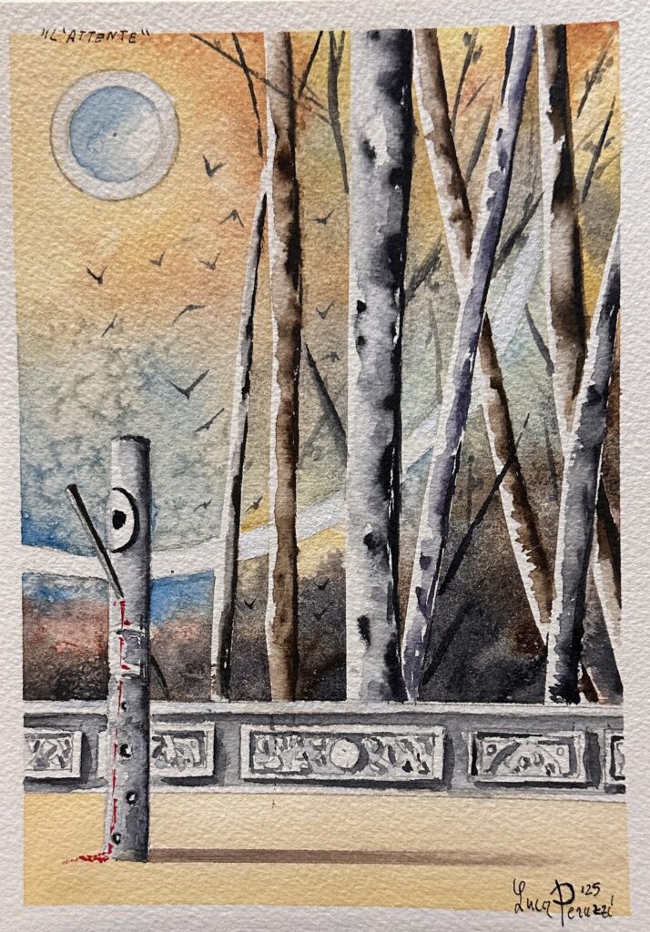 2025, L'attente (L'attesa), acquerello su carta Arches, cm 14,8x21
